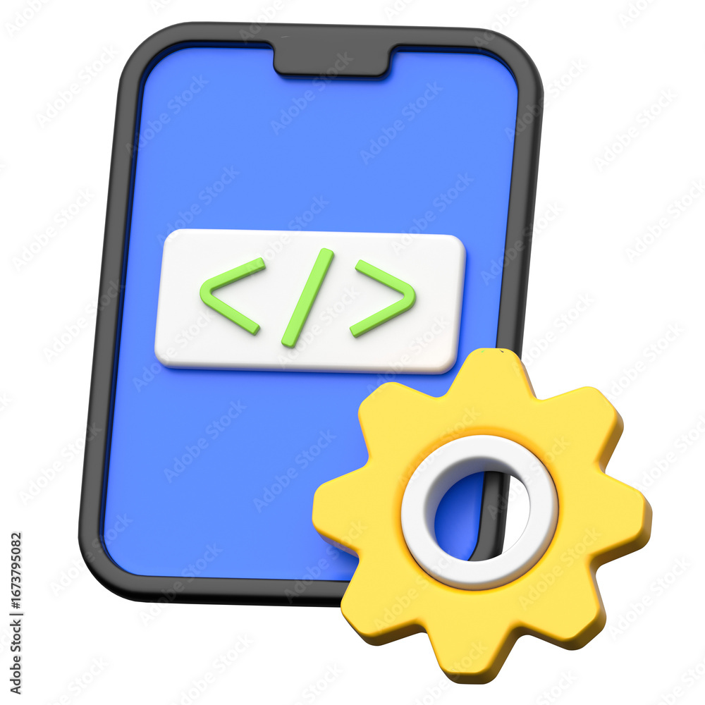 Poster app development 3d icon on transparent background