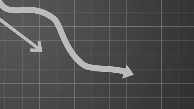 Business graph with downward trend arrows on a grid background animation