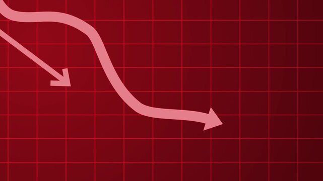 Business graph with downward trend arrows on a grid background animation