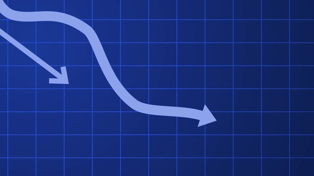 Business graph with downward trend arrows on a grid background animation