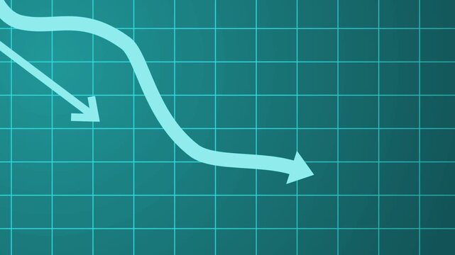 Business graph with downward trend arrows on a grid background animation