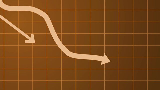 Business graph with downward trend arrows on a grid background animation