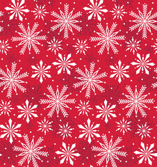Seamless Pattern of Christmas Elegant Snowflakes with Red Background- Christmas Vector Illustration
