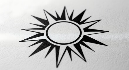 Black sunburst emblem on a white background
