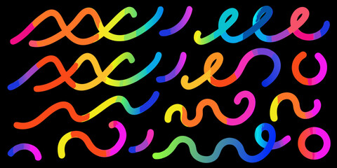 Abstract colorful wavy lines and curves with gradient colors on a black background