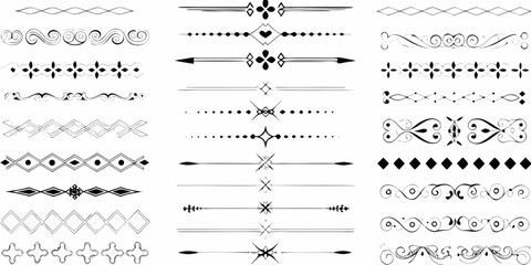 Collection of decorative ornate black and white borders and dividers for design elements