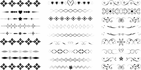 Collection of decorative black and white ornamental dividers and borders for design elements