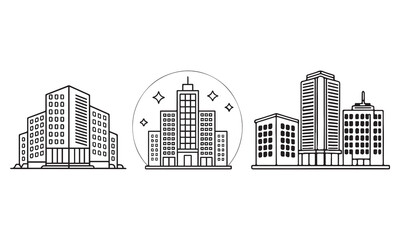 Obraz premium Corporate Building and Business Strategy Icons Leadership, Teamwork, Growth, and Innovation