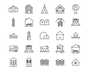 Fototapeta premium Type of Houses Line Vector Icons