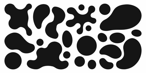 Abstract black organic shapes and blobs on white background pattern