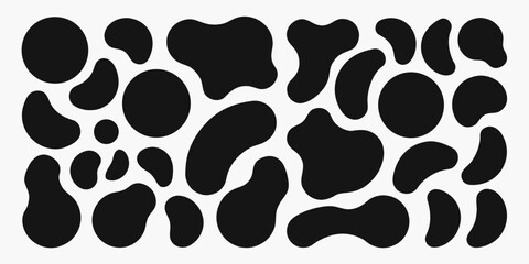 Abstract black organic shapes and blobs on a white background seamless pattern