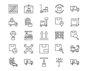 Delivery and Logistics Line Vector Icons