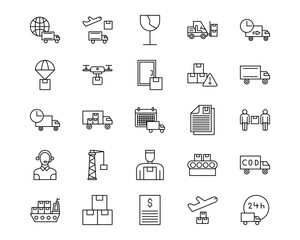 Delivery and Logistics Line Vector Icons