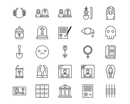 Funeral Line Vector Icons