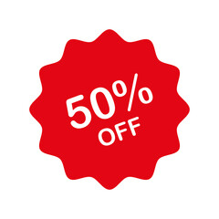 Vector Illustration 50 Percent Off Banner. Modern Red Web Label