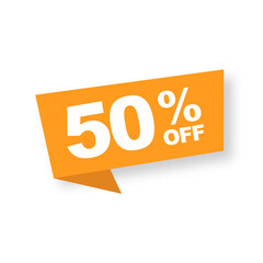 Vector Illustration 50 Percent Off Banner. Modern Yellow Web Label