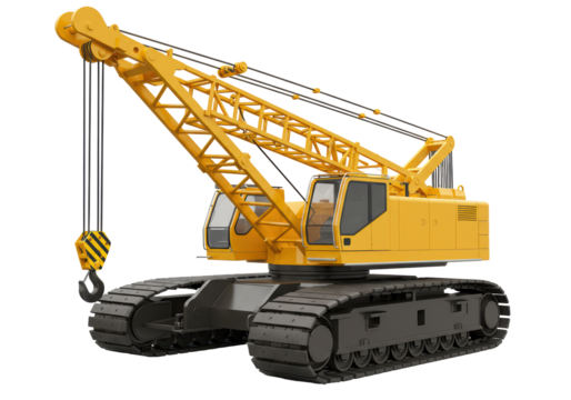 Isolated crawler crane lifting machinery, mobile crane vehicle with metal tracks transport