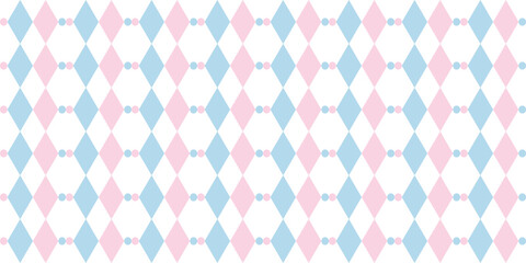 Tile vector pattern with blue and pink rhombus on white background.