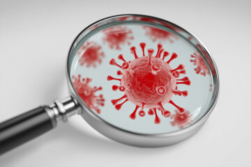 Exploring the unseen world of viruses through a magnifying glass at a laboratory setting