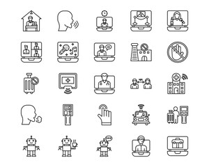 Untact World Line Vector Icons