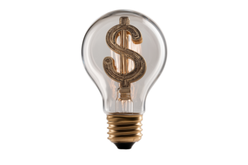 Light bulb with dollar symbol represents financial ideas and innovative concepts for business ventures on transparent or white background