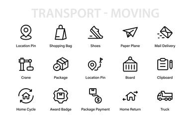 Transport and Moving Modern Line Icon Pack – Professional Minimal Vector Icons for Shipping, Travel, Transit, and Logistics Work