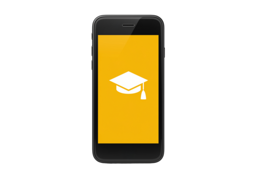 Mobile application featuring graduation hat icon for educational achievement planning on transparent or white background