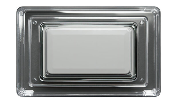 Clear rectangular button,  light gray interior.  Transparent,  modern,  technological