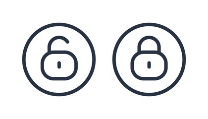 Lock and Unlock Icon Set, Minimalist White Padlock Symbols, Locked and Unlocked Security Illustration, Editable Vector Icon for Security Design.