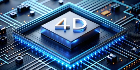 Graphic minimalism showcasing technology with a sleek 4D design and vibrant blue illumination technology, minimalism, circuitry, illumination, blue light, modern, abstract, creativity, innovation, des