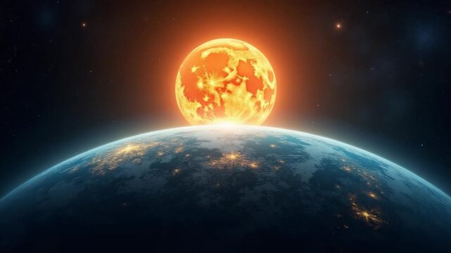 Earth With Sun And Stars