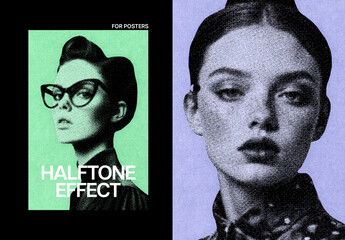 Colored Halftone Poster Photo Effect Mockup