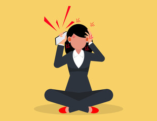 Stressful business talks.  An angry businesswoman is talking on the phone.