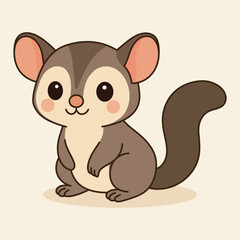 Cute cartoon sugar glider illustration in soft gray and beige, perfect for product packaging, labels, web design, banners, book illustrations and art prints with a playful, child-friendly style.