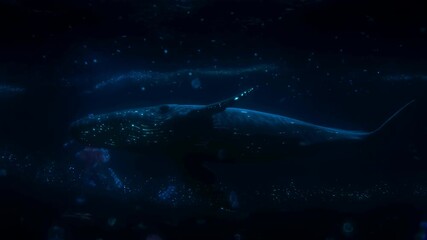 A giant cosmic whale swims through deep space surrounded by glowing jellyfish this magical scene shows a spiritual journey a fantasy creature travels the universe a calm dream - Powered by Adobe