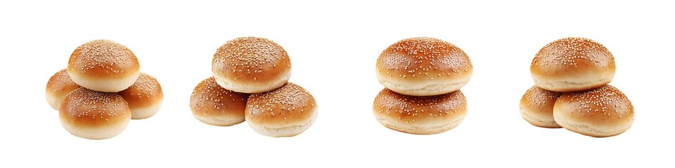 Set of sesame burger bun isolated on transparent background