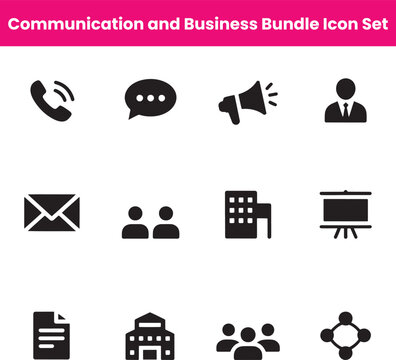 Communication And Business Glyph Bundle Icon Set For Web And Design