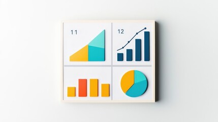 Productivity Tools organization apps concept. Graphs and charts displayed in a modern frame on a wall.
