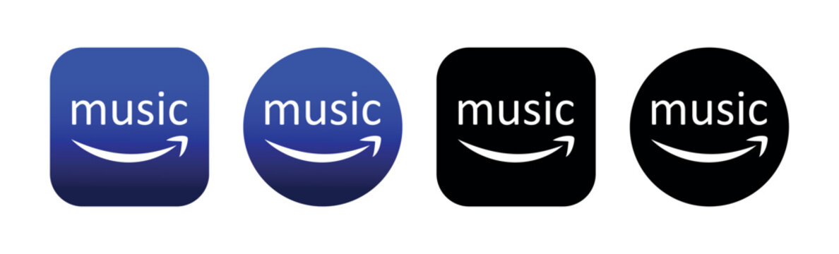 Amazon Music App Logo, Blue Rounded Square and Circle Icon Set for Streaming, Playlists, Mobile UI and Brand Assets