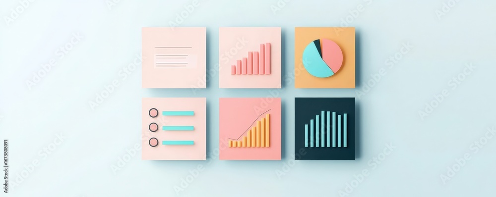 Poster productivity tools organization apps concept. business graphics featuring charts and data visualizat