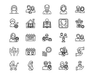 Child Adoption Line Vector Icons