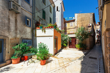 Street scene in Cres, old mediterranean town, Croatia.
