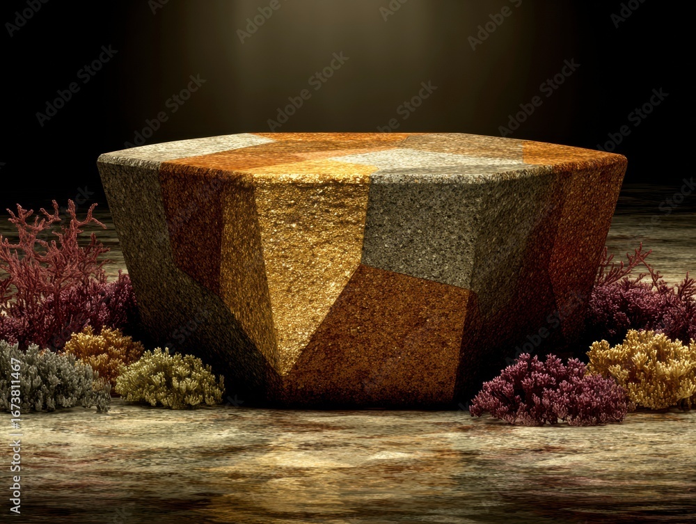 Poster earthy texture cube: a captivating visual of an abstract, multi-textured cube showcases a blend of n