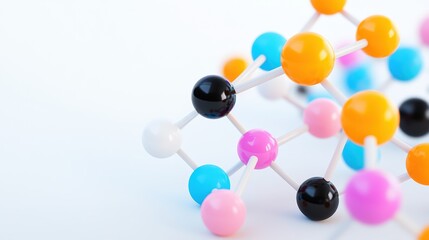 A close-up of a molecular structure model showcasing colorful atoms connected by bonds, emphasizing the complexity of chemical composition.