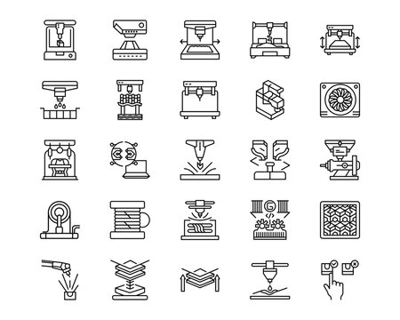 Additive Maufacturing Line Vector Icons