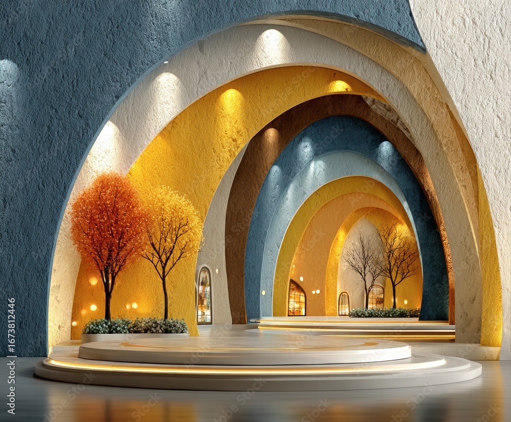 Poster architectural arc: a vibrant and inviting architectural design featuring a series of arched doorways