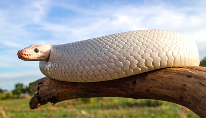 Fototapeta premium Albino snake coiled on a branch