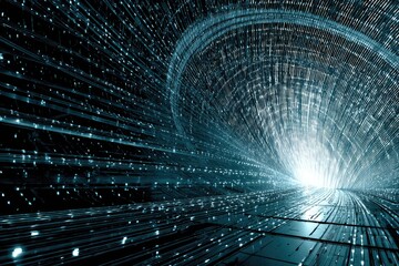 Abstract digital tunnel, light streaks, data flow