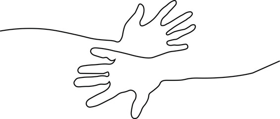 Continuous one line drawing. Abstract hands togehter. Vector illustration 