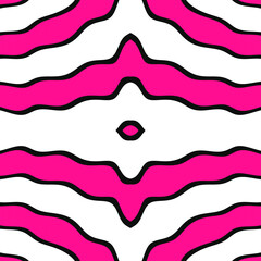 Abstract Symmetrical Wavy Lines In Pink And White With Black Outlines
